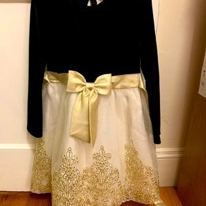 Beautiful holiday girls dress - velvet top and gold detail bottom
